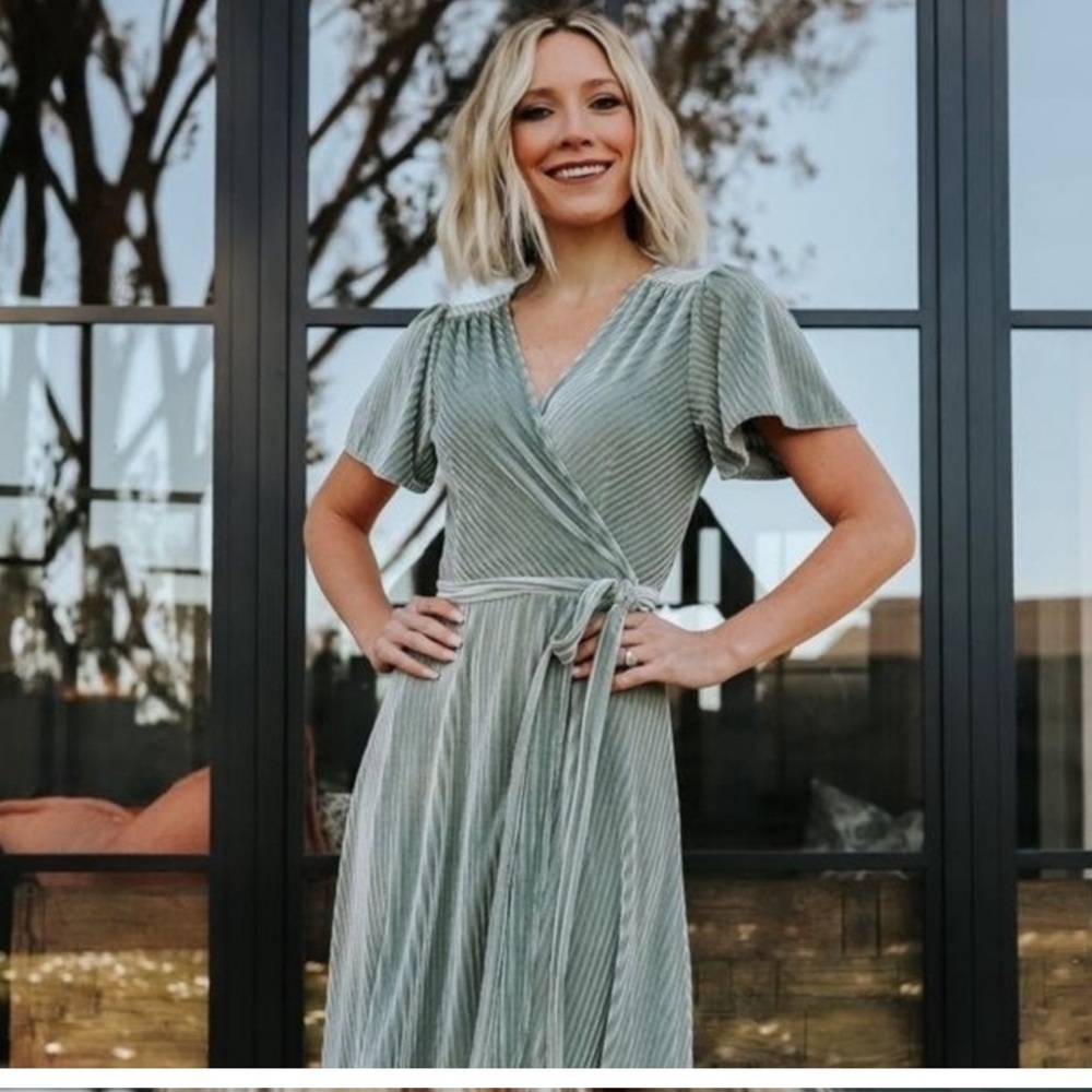 Baltic Born Sage Green Wrap Midi Dress